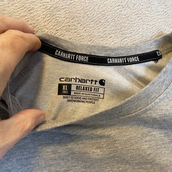 Carhartt Mens T-Shirt XL Gray Pocket Tall Relaxed Fit Cotton/Polyester Blend - Picture 8 of 12
